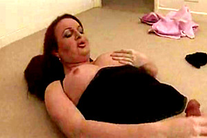 Amateur tranny in lingerie cock stroking