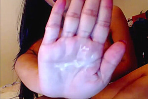 Amazing Shecock Cums On Her Hands