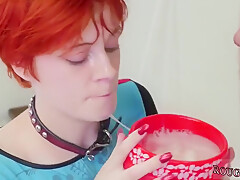 Arousing Naked Girl Sloppy Blowjob