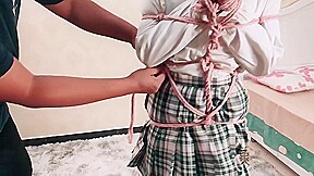 Asian Hogtied In White