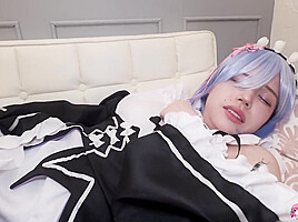 Asian Maid Rubbed With Dildo On Her Clit While Moaning On The Couch With Miu Akino