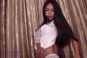 Asian tranny with big tits sucks a boyfriends cock