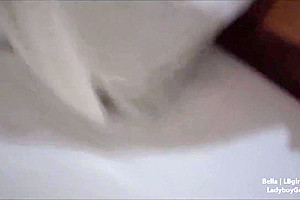 Bella is a pretty shemale sucking stiff dick