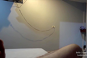 Bella is a pretty shemale sucking stiff dick