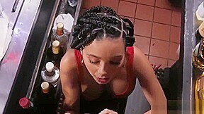 Big cocked bartender fucks a hot ebony chick