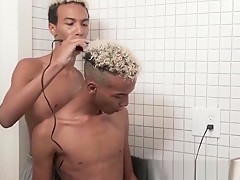 Black twink gets a haircut before jerk off session