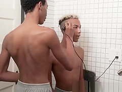 Black twink gets a haircut before jerk off session