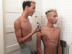 Black twink gets a haircut before jerk off session