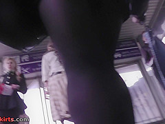 Blonde candid pantyhose upskirt in public place
