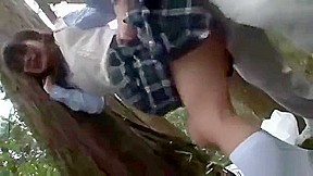 Blonde teen 18+ In School Uniform Plays With Two Dicks Outdoor