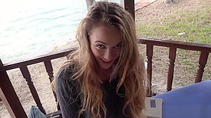 Brunette teen 18+ in stockings fucks outdoor