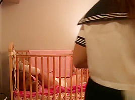 Caught tied up and diapered in the crib