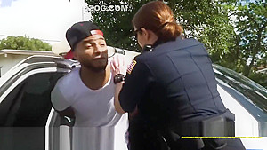 Cell phone thief hiding under a van is taken to milf cops spot