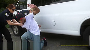 Cell phone thief hiding under a van is taken to milf cops spot