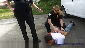 Cell phone thief hiding under a van is taken to milf cops spot