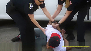 Cell phone thief hiding under a van is taken to milf cops spot