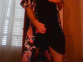 Crossdresser wearing satin robe masturbating and ejaculating all over satin