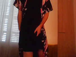 Crossdresser wearing satin robe masturbating and ejaculating all over satin