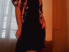 Crossdresser wearing satin robe masturbating and ejaculating all over satin