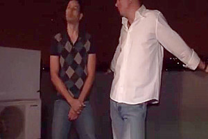 Cute tranny sucking off two lucky guys