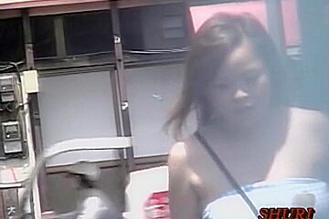 Garage top sharking with full-figured small oriental tramp being really surprised