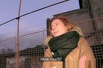Ginger women fucks a stranger in his car for cash