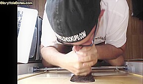 Gloryhole amateur DILF sucking and tugging Black cock