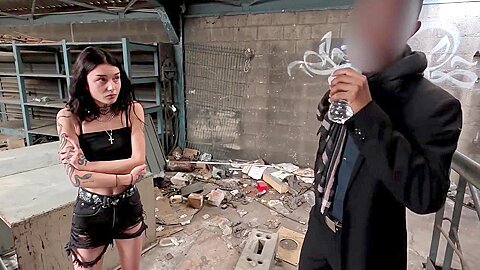 Gothic Squatter Girl Cheats On Her Boyfriend And Pounded By Two Black Guys In Their Property!!