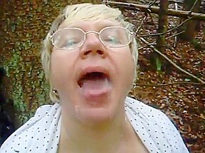 Granny in Woods Gets Facial with Glasses On