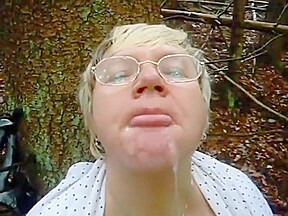 Granny in Woods Gets Facial with Glasses On