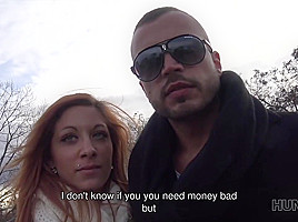 HUNT4K  Man should watch how his girlfriend Jenifer Red has sex for money