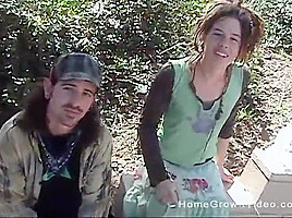 Homeless Hippie Couple Fucking For Cash In Public