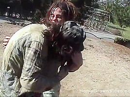 Homeless Hippie Couple Fucking For Cash In Public