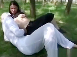 Hot Milf Fuck Guy With Strapon In The Wood