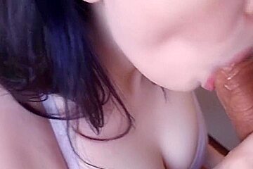 Pretty Woman With Blue Hair And Big Elastic Tits Sucks A Big Dick And Takes Cum On Tits