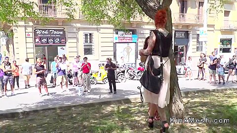 Public Petite Euro Slave Disgraced In Downtown