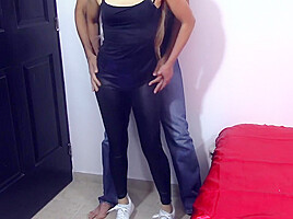 Red Silky Panties And Leather Leggings Got My Rommie´s Multiple