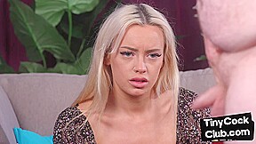 SPH CFNM domina with disgusted face jerks small cock guy