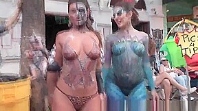Sexy Babes Showing Off Their Hot Body Painting Outdoors