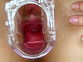 Solo Blonde with Pink Nipples Spreads Pussy with Speculum and Uses Vibrator