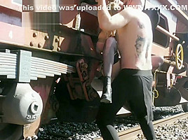 Teeen blonde tied to a train, creampie and squirt