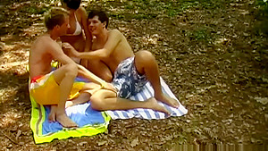 Three bisexual friends having sensual fun in forest