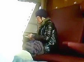 Train jerkoff and cumshot