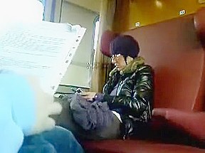 Train jerkoff and cumshot