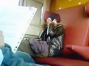 Train jerkoff and cumshot