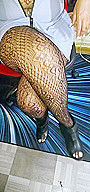 Wide Hips And Thick Legs In Bouncing In Black Fishnets And Heels