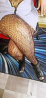 Wide Hips And Thick Legs In Bouncing In Black Fishnets And Heels