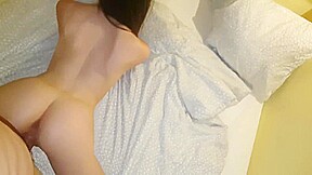 Young girl checks in action a hard cock guy and he cum on her ass 