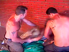 blonde this babemale receives Two dudes To rough Handle him