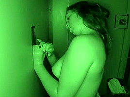 brunette gloryhole handjob